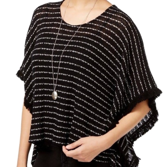Maison Jules Tops - Maison Jules Striped Fringed Hacci Poncho